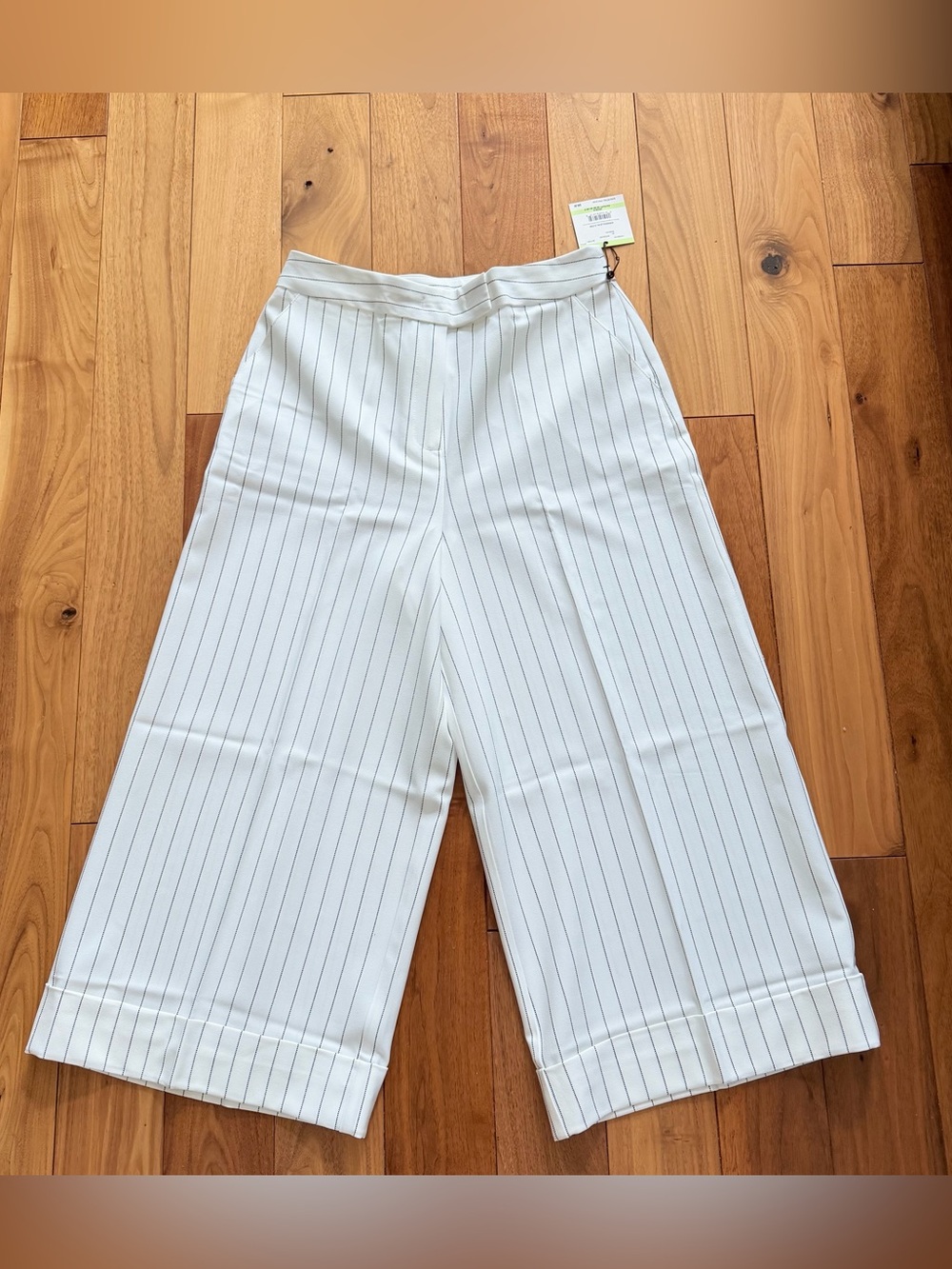 Anne Klein Lily Wide Leg Crop Pants Size 4 NWT White Black Striped High Rise